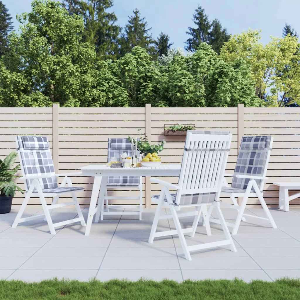 Vidaxl stoelkussens 4 st hoge rug ruitpatroon oxford stof grijs