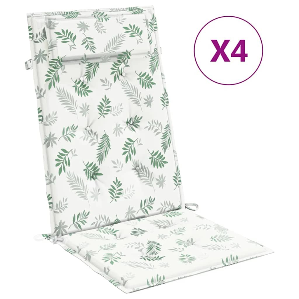 VidaXL Stuhlkissen 4 Stück, hohe Rückenlehne, Blattmuster, Oxford-Stoff