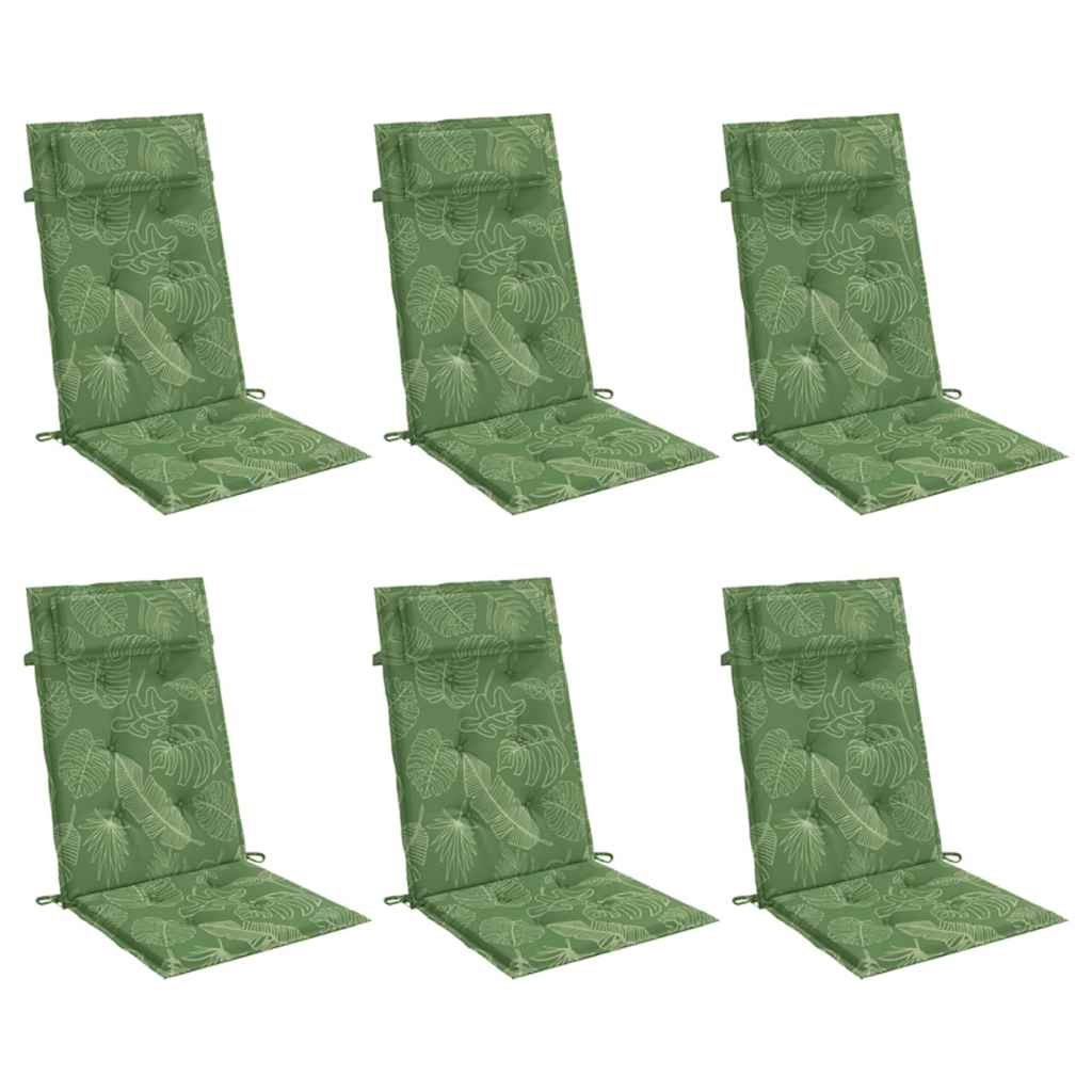Vidaxl stoelkussens 6 st hoge rug bladpatroon oxford stof