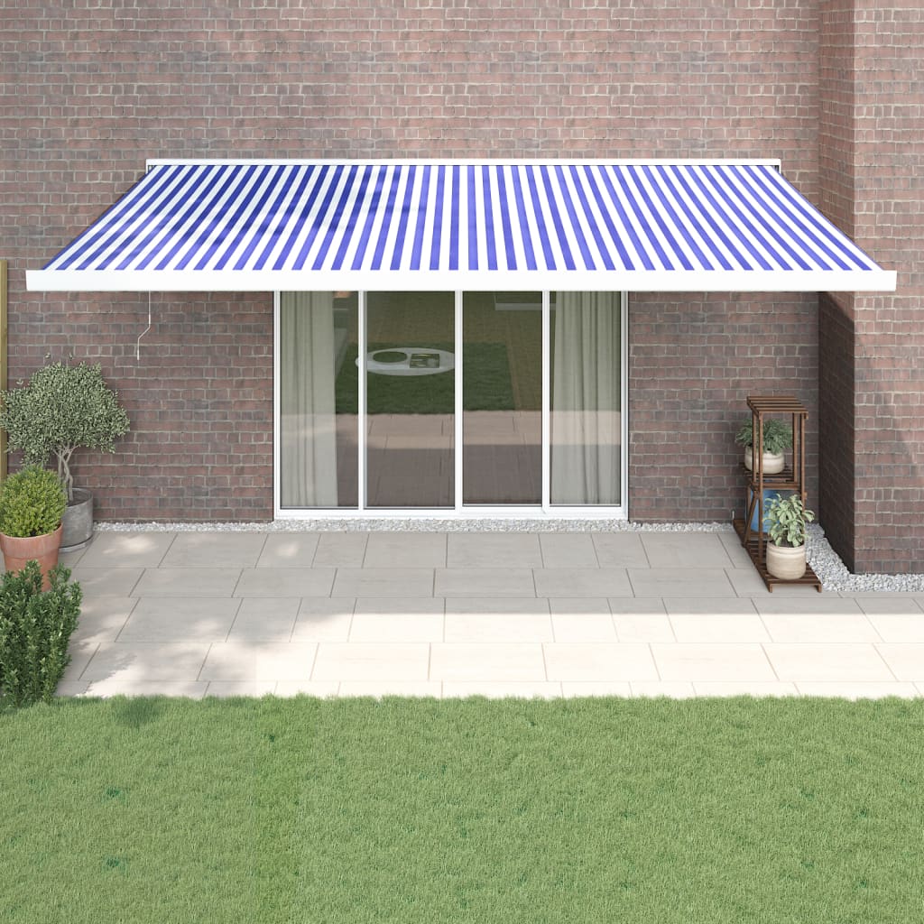 VidaXL Ausziehbare Markise 5x3 m Stoff und Aluminium Blau und Weiß