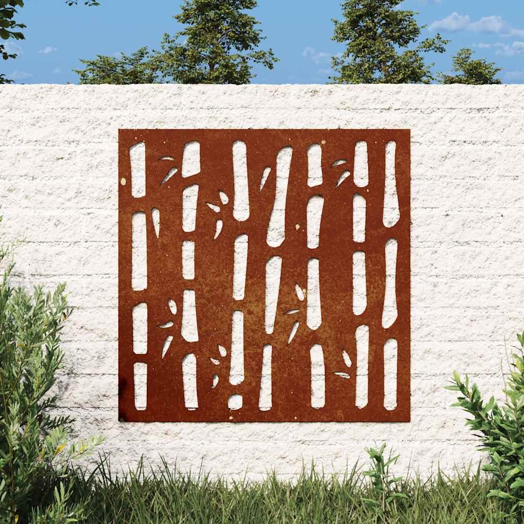 Vidaxxl Wanddekoration Garten Bambus Design 55x55 cm Cortenstahl