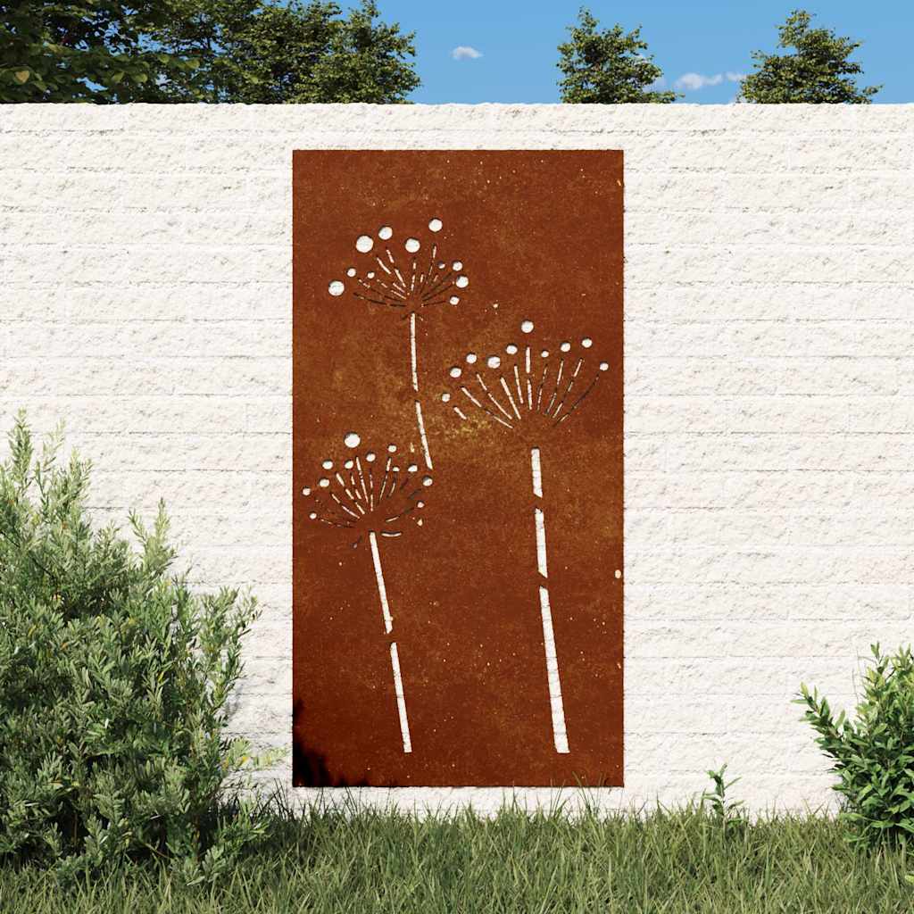 VidaXL Wanddekoration Gartenblumendesign 105x55 cm Cortenstahl