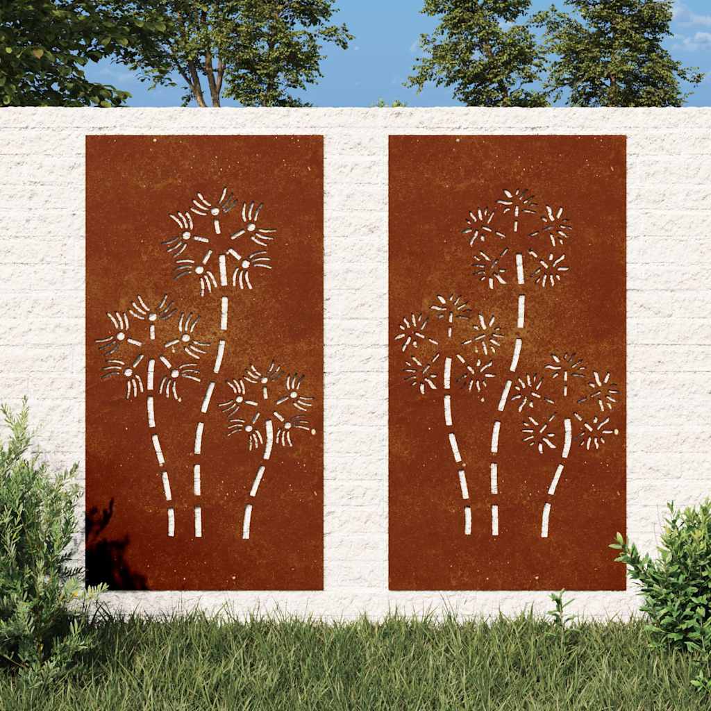 Vidaxxl Wanddekoration Garten 2 Stück Blumenmuster 105x55 cm Cortenstahl