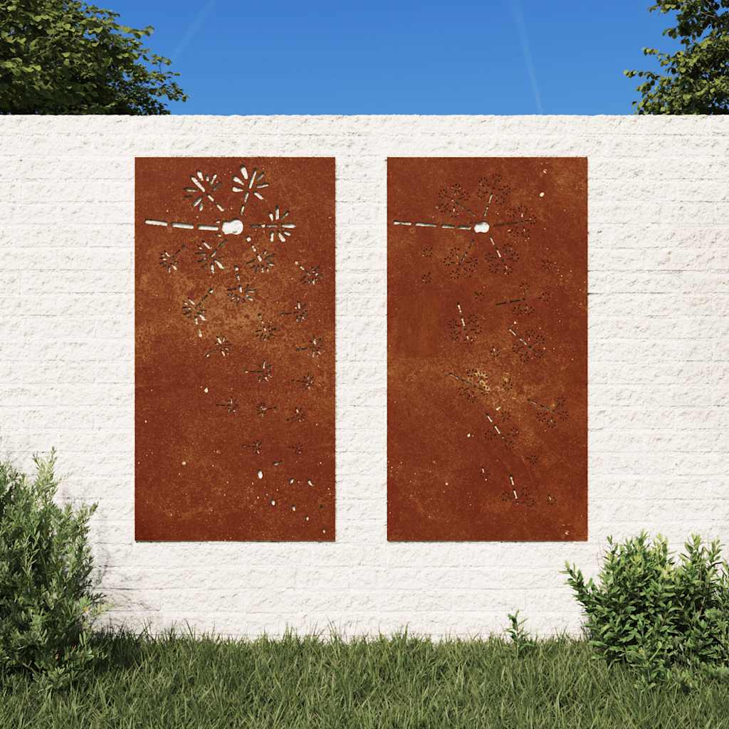 VidaXL Wanddekoration Garten 2 Stück Blumenmuster 105x55 cm Cortenstahl