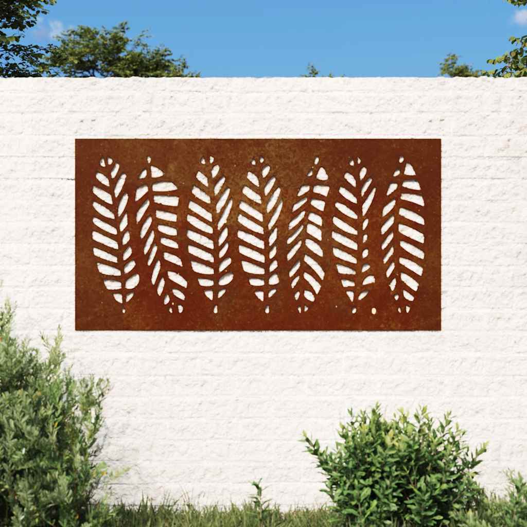 Vidaxxl Wanddekoration Gartenblattdesign 105x55 cm Cortenstahl