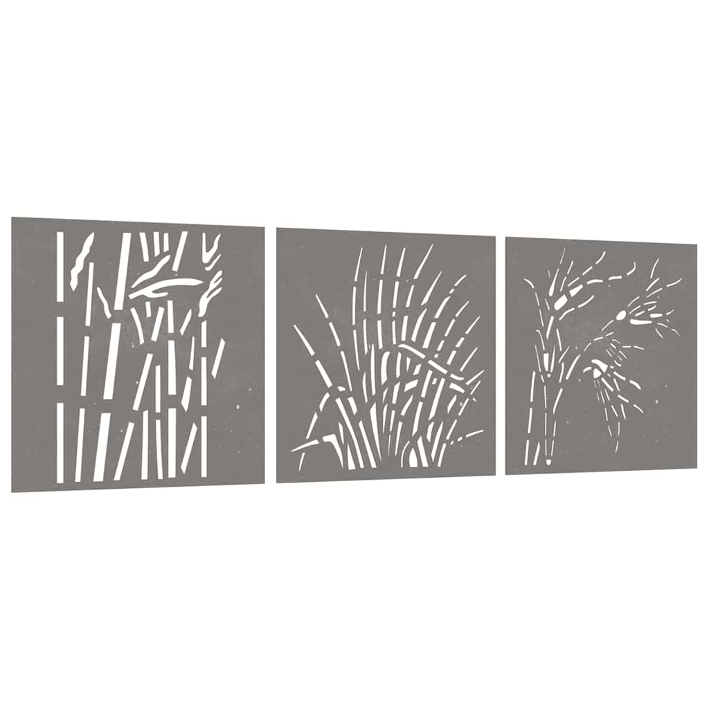 Vidaxxl Wanddekoration Garten 3 Stück Grasdesign 55x55 cm Cortenstahl