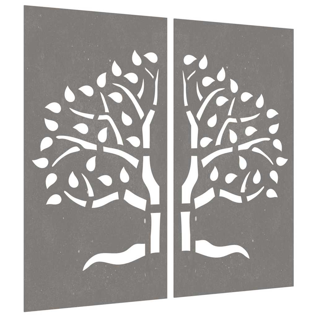 VidaXL Wanddekoration Garten 2 Stk. Baumdesign 105x55 cm Cortenstahl