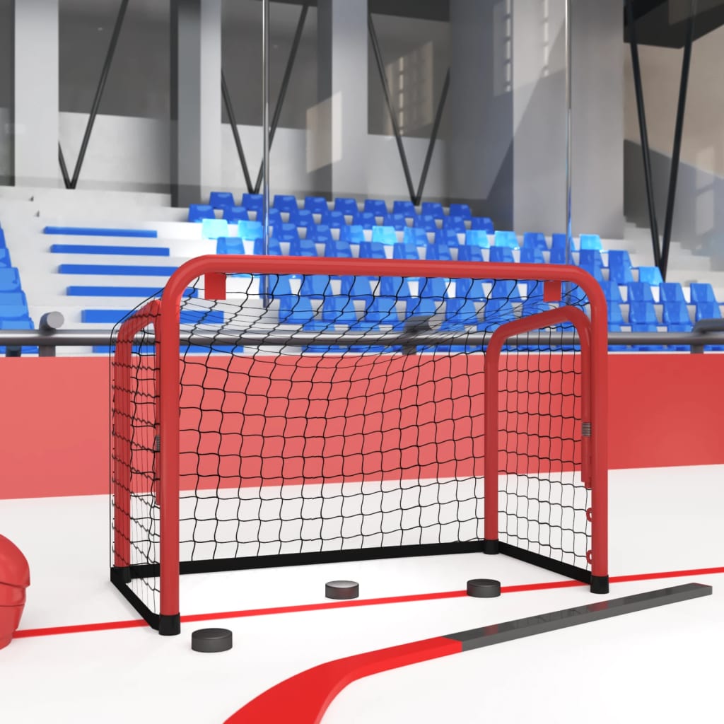 VidaXL Hockeytor mit Netz 68x32x47 cm, Stahl und Polyester, Rot und Schwarz
