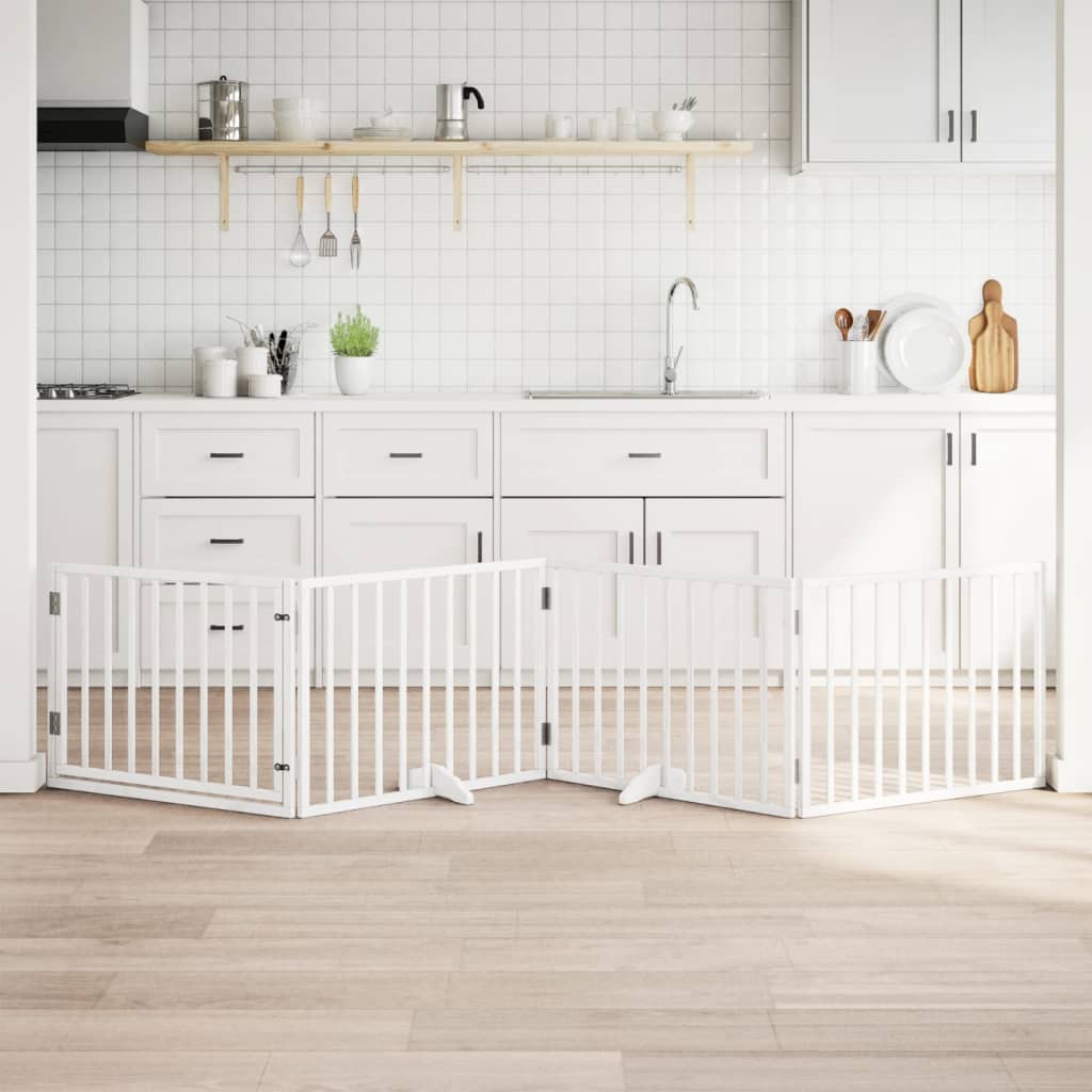 VidaXL Zusammenklappbares Hundegitter mit Tür 4 Paneele 320 cm Pappelholz weiß