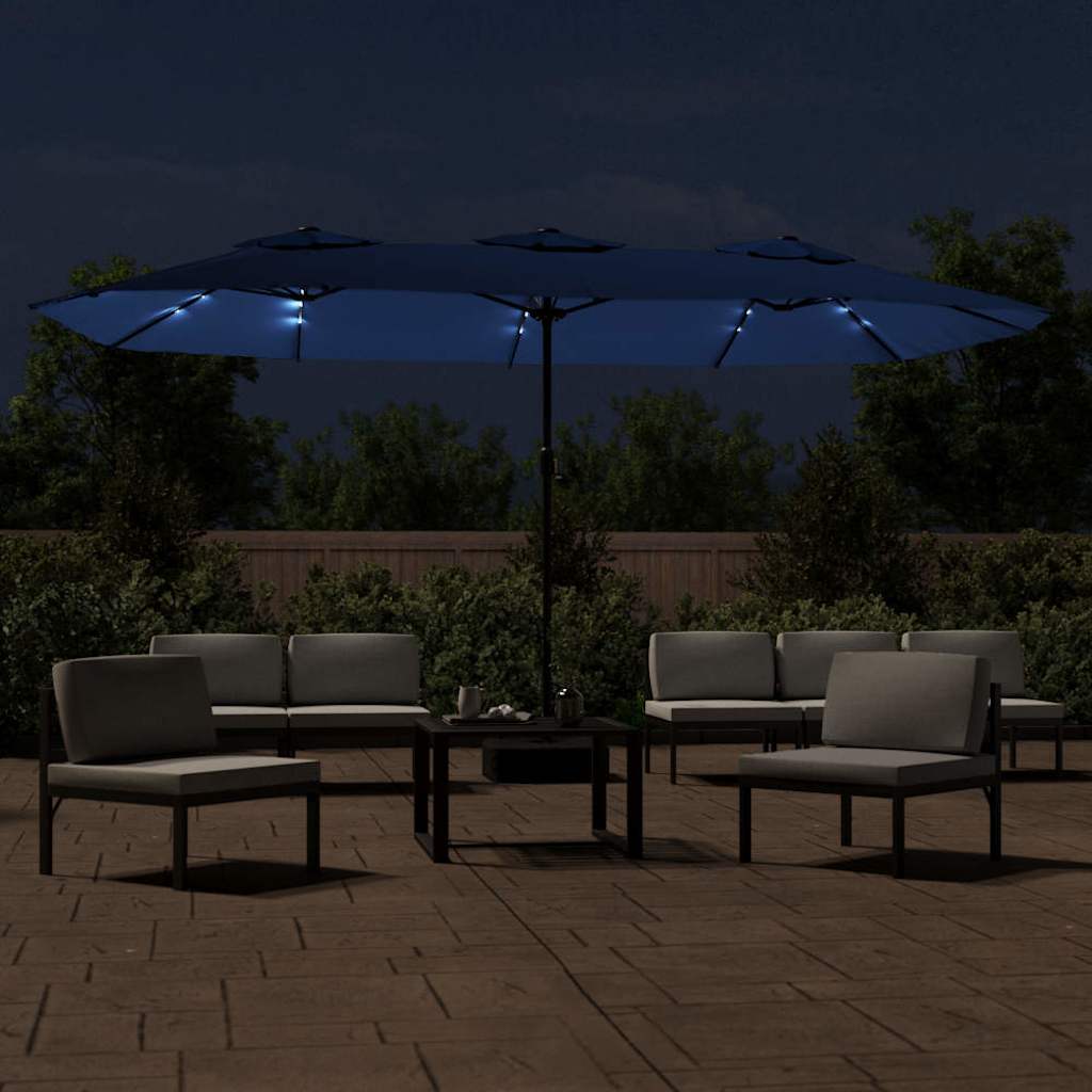 Vidaxx Sonnenschirm Doppeldach mit LED 449x245 cm azurblau