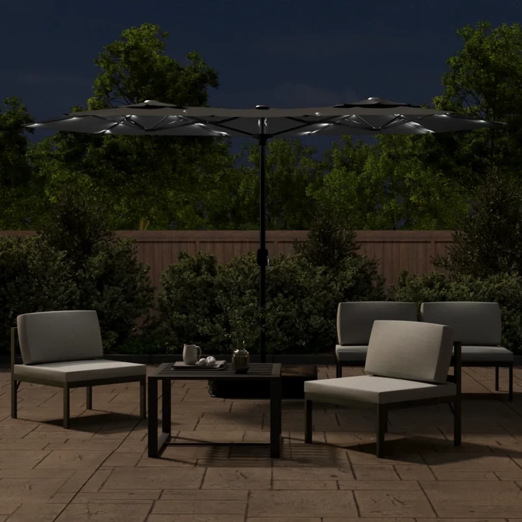 Vidaxx Sonnenschirm-Doppeldach mit LEDs 316x240 cm Anthrazit