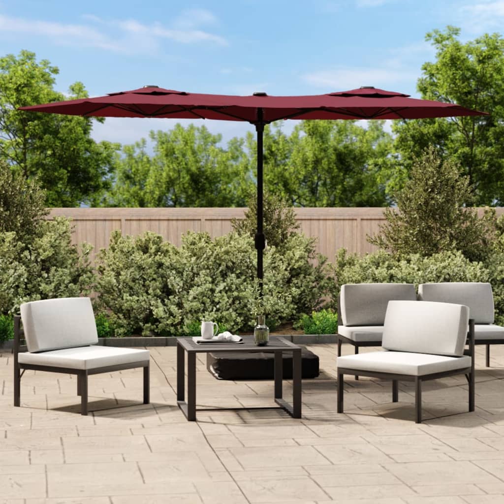 Vidaxx Sonnenschirm Doppeldach mit LED 316x240 cm bordeaux