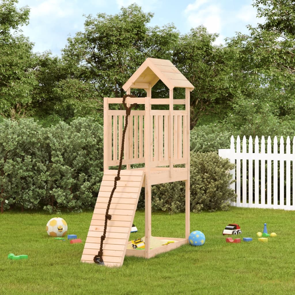 VidaXL Spielhaus mit Kletterwand aus massivem Kiefernholz