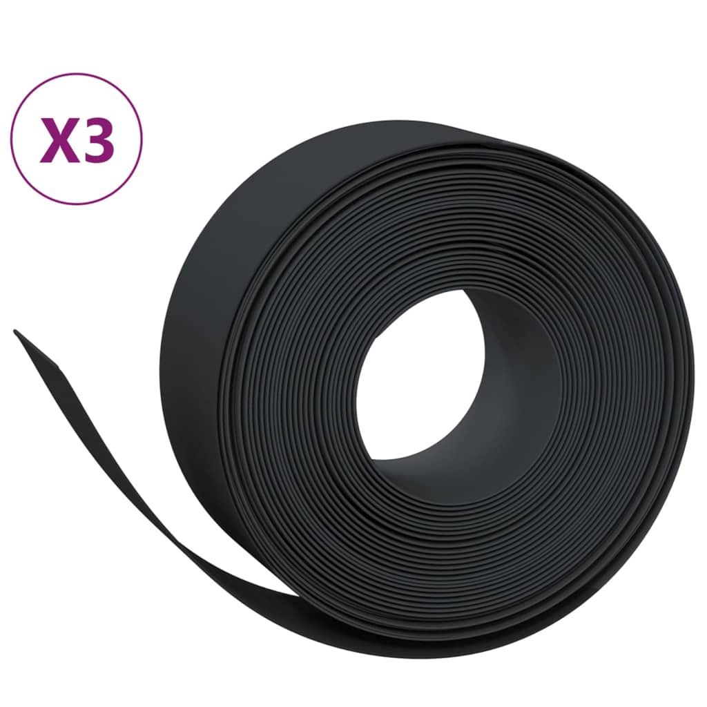VidaXL Garteneinfassung 3 Stk. 10 m 20 cm Polyethylen schwarz
