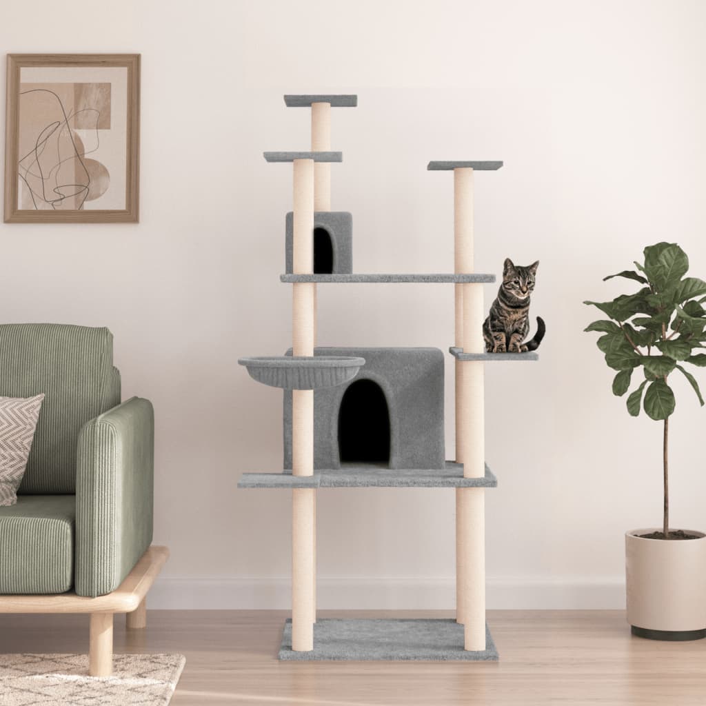 Vidaxl Katzenmöbel mit Sisal-Kratzstämmen 166 cm hellgrau