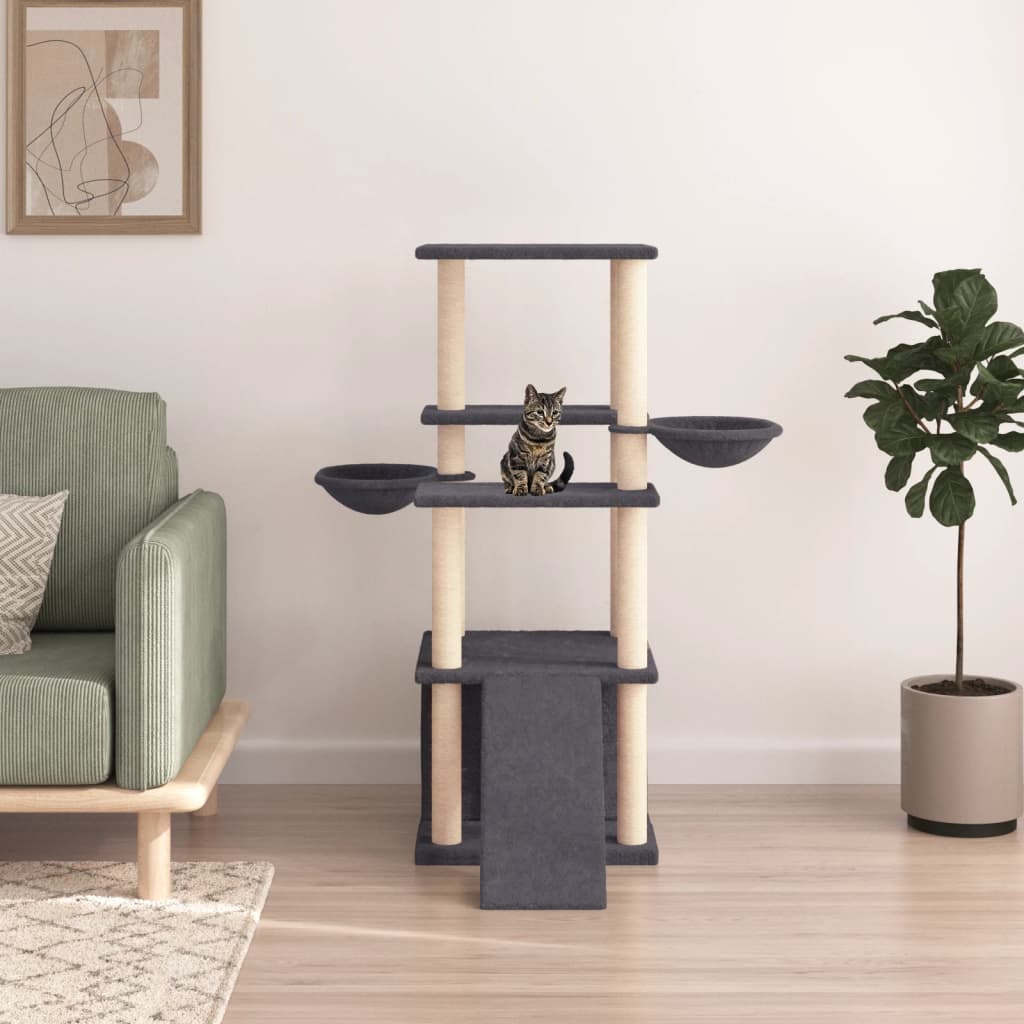Vidaxl Katzenmöbel mit Sisal-Kratzstämmen 133 cm dunkelgrau
