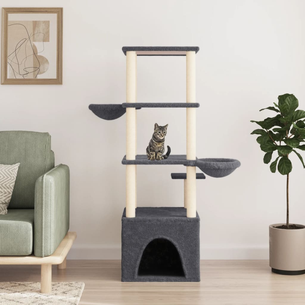 Vidaxl Katzenmöbel mit Sisal-Kratzstämmen 147 cm dunkelgrau