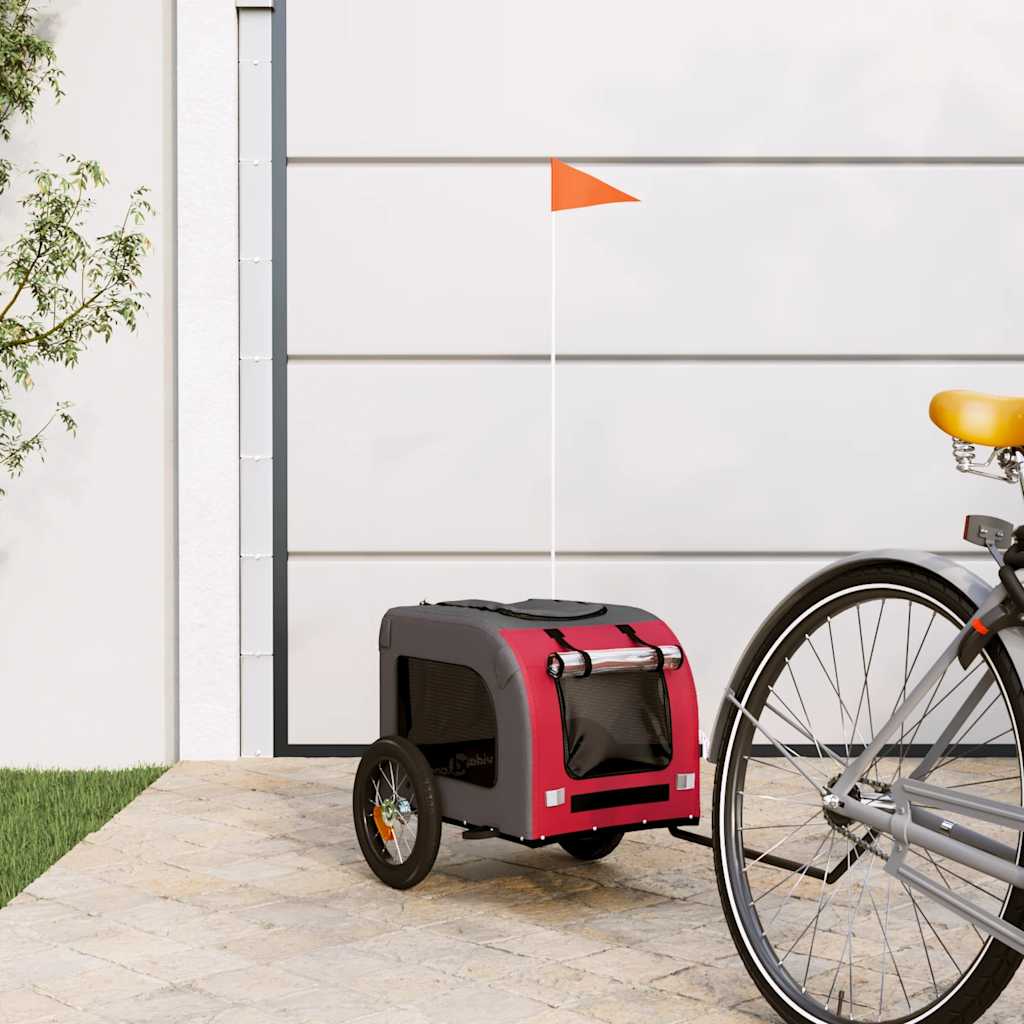 Vidaxl hondenfietstrailer oxford stof en ijzer rood en grijs