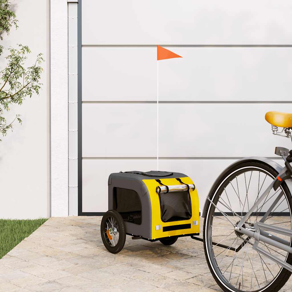 Vidaxl hondenfietstrailer oxford stof en ijzer geel en grijs