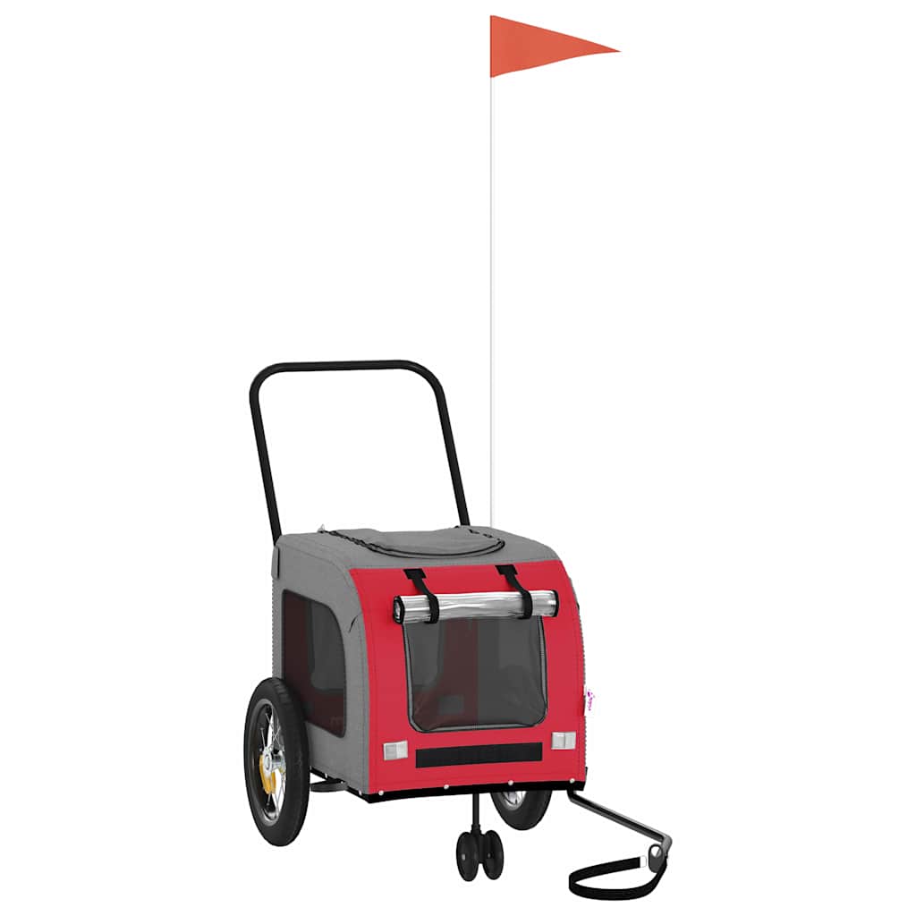 Vidaxl fietskar voor huisdieren rood en grijs 124,5 x 63,5 x 53 cm