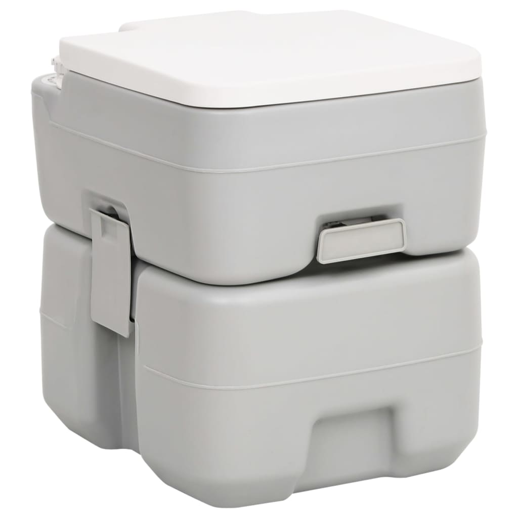 Vidaxl Camping Toilette tragbar 20+10 l HDPE Grau und Weiß