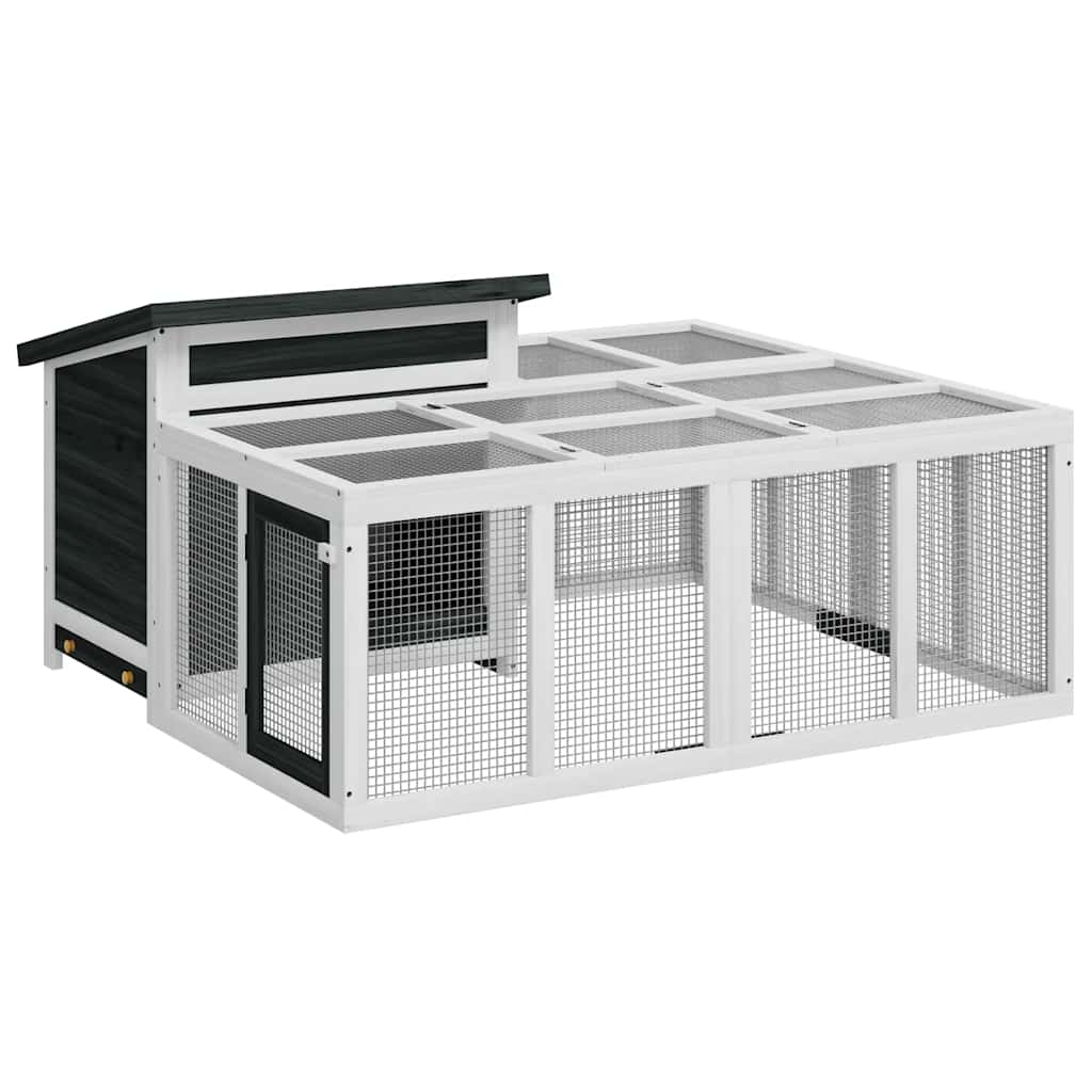 VidaXL Kaninchenstall 144x123x67,5 cm massives Kiefernholz grau
