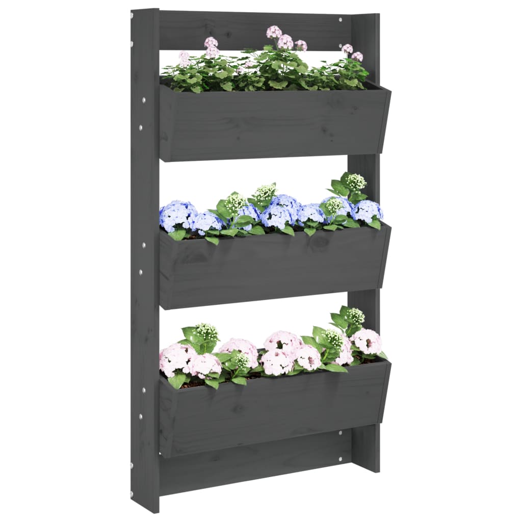 Vidaxx Pflanzgefäß zur Wandmontage, 3-lagig, 60 x 18,5 x 110 cm, Kiefernholz grau