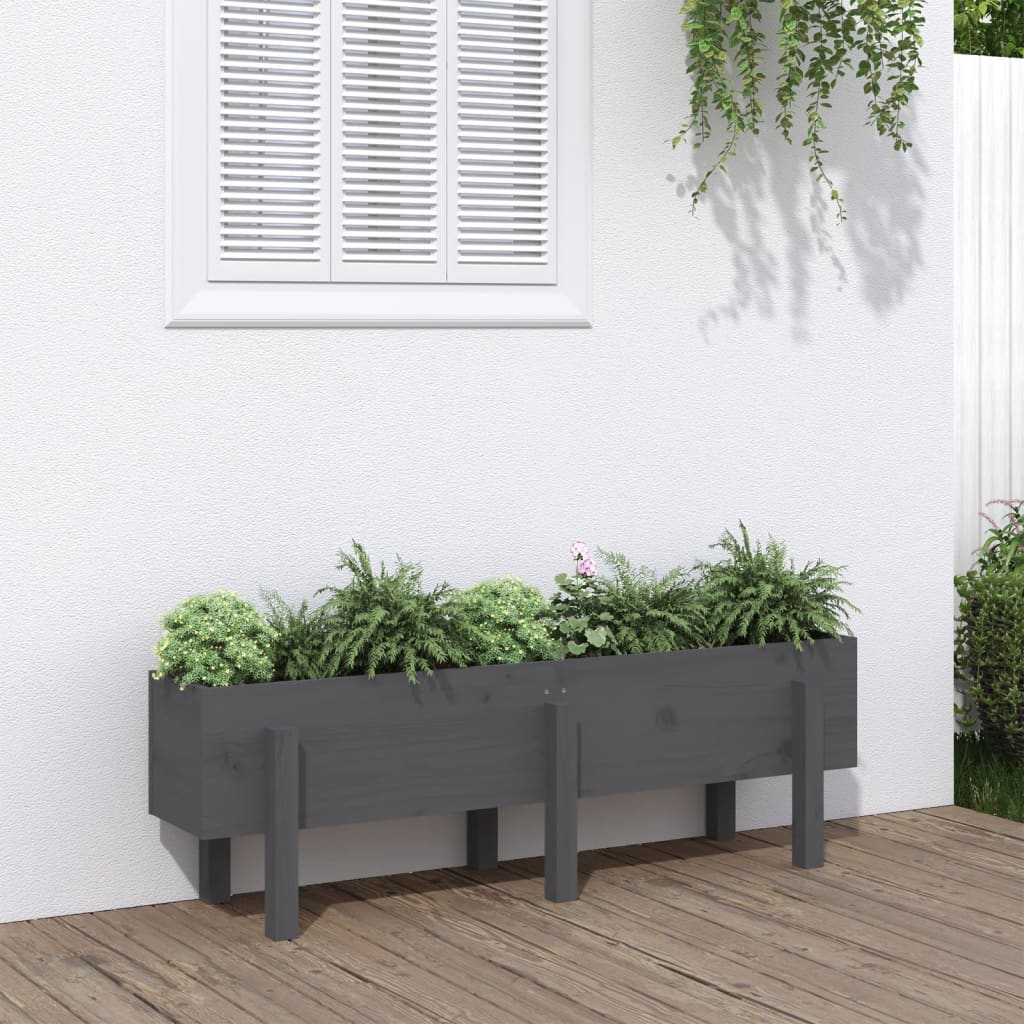 Vidaxx Pflanzgefäß erhöht 121x30x38 cm massives Kiefernholz grau