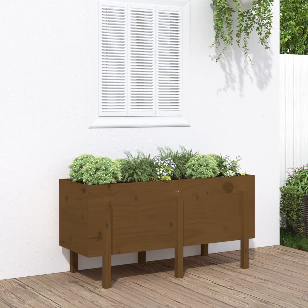 VidaXL Pflanzgefäß erhöht 121x50x57 cm massives Kiefernholz honigbraun