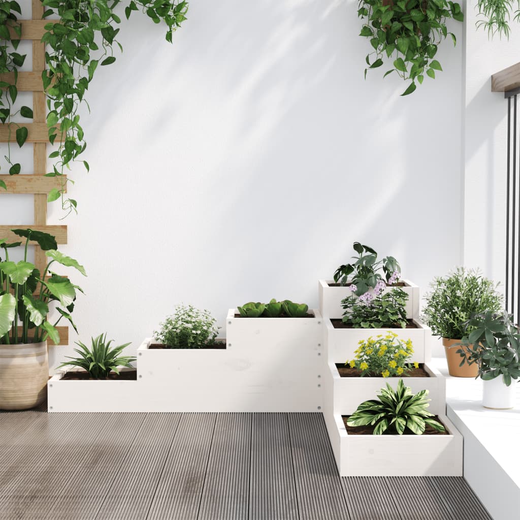 Vidaxl plantenbak 4-laags 106x104,5x36 cm massief grenenhout wit