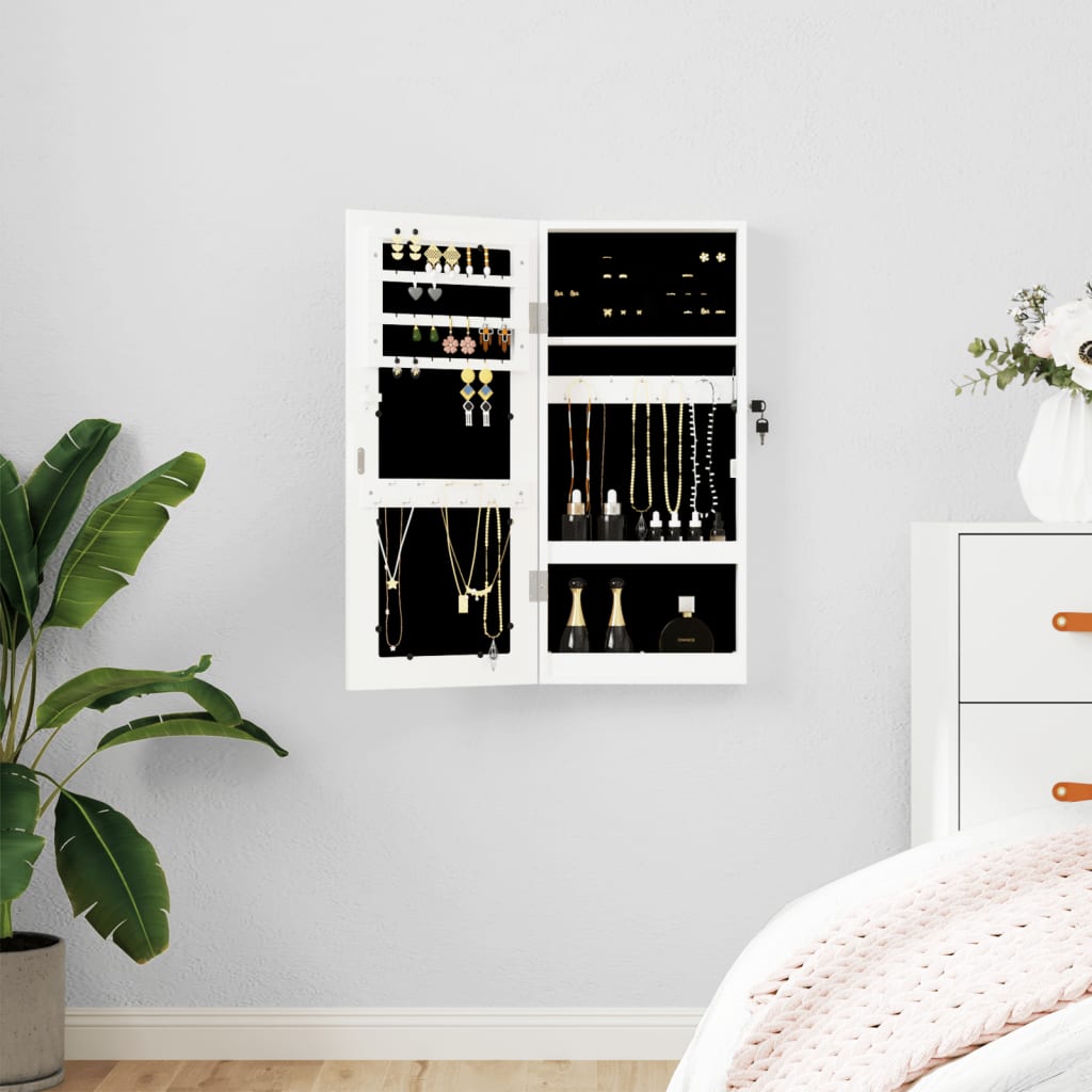 Vidaxx Schmuckschrank mit Spiegel zur Wandmontage 30x8,5x67 cm weiß