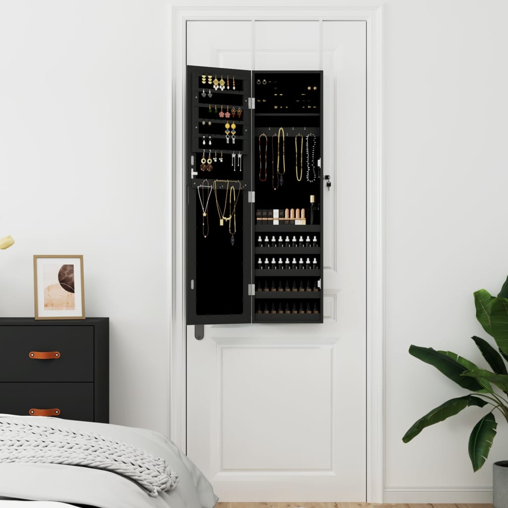 VidaXL Schmuckschrank mit Spiegel zur Wandmontage 30x8,5x106 cm schwarz