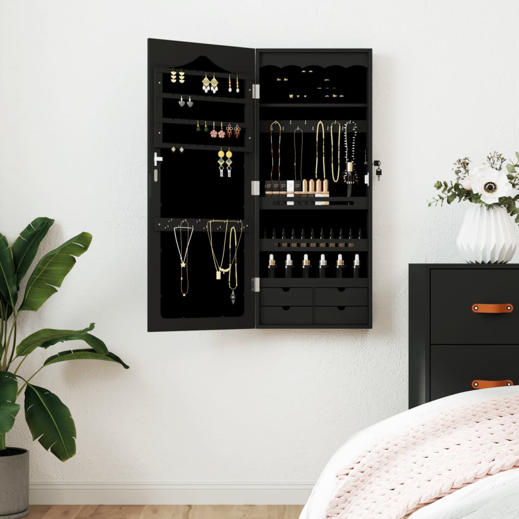 Vidaxx Schmuckschrank mit Spiegel zur Wandmontage 37,5x10x90 cm schwarz