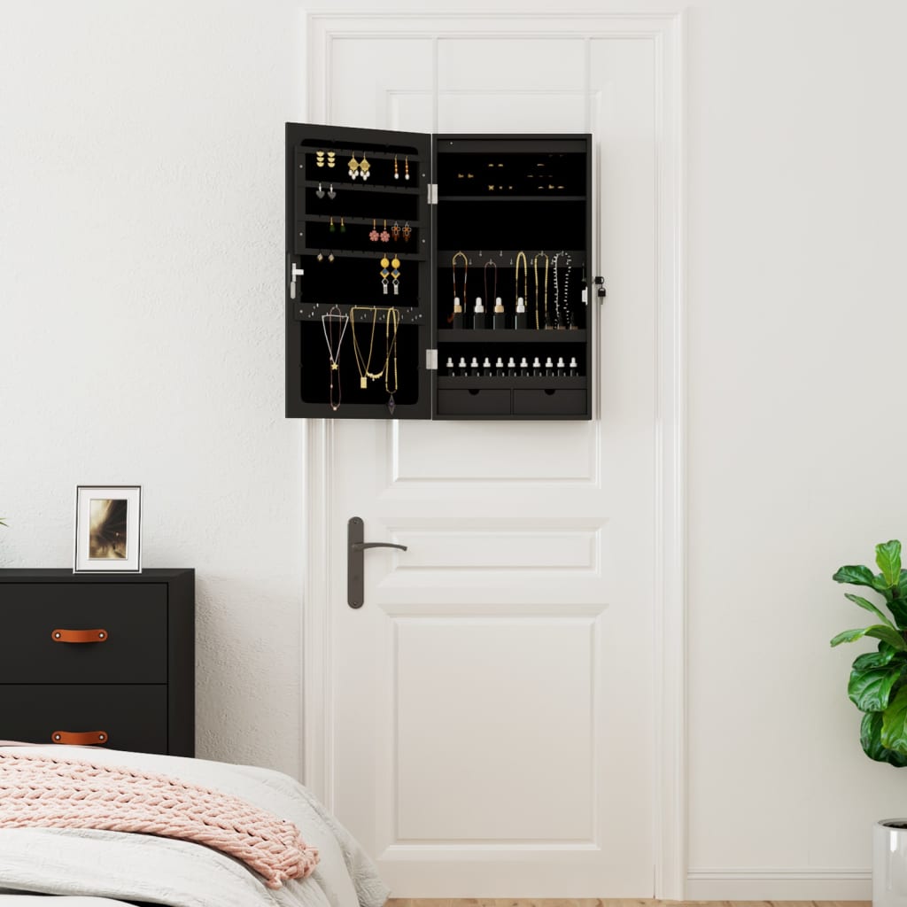 Vidaxx Schmuckschrank mit Spiegel und LED-Wandmontage in Schwarz