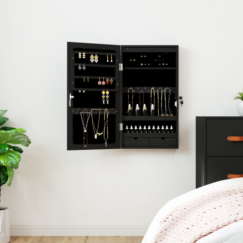 Vidaxx Schmuckschrank mit Spiegel und LED-Wandmontage in Schwarz