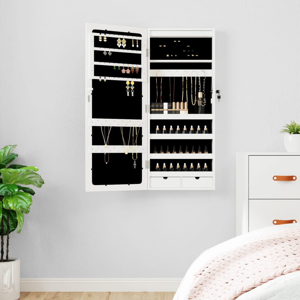 Vidaxx Schmuckschrank mit Spiegel und LED-Wandmontage weiß