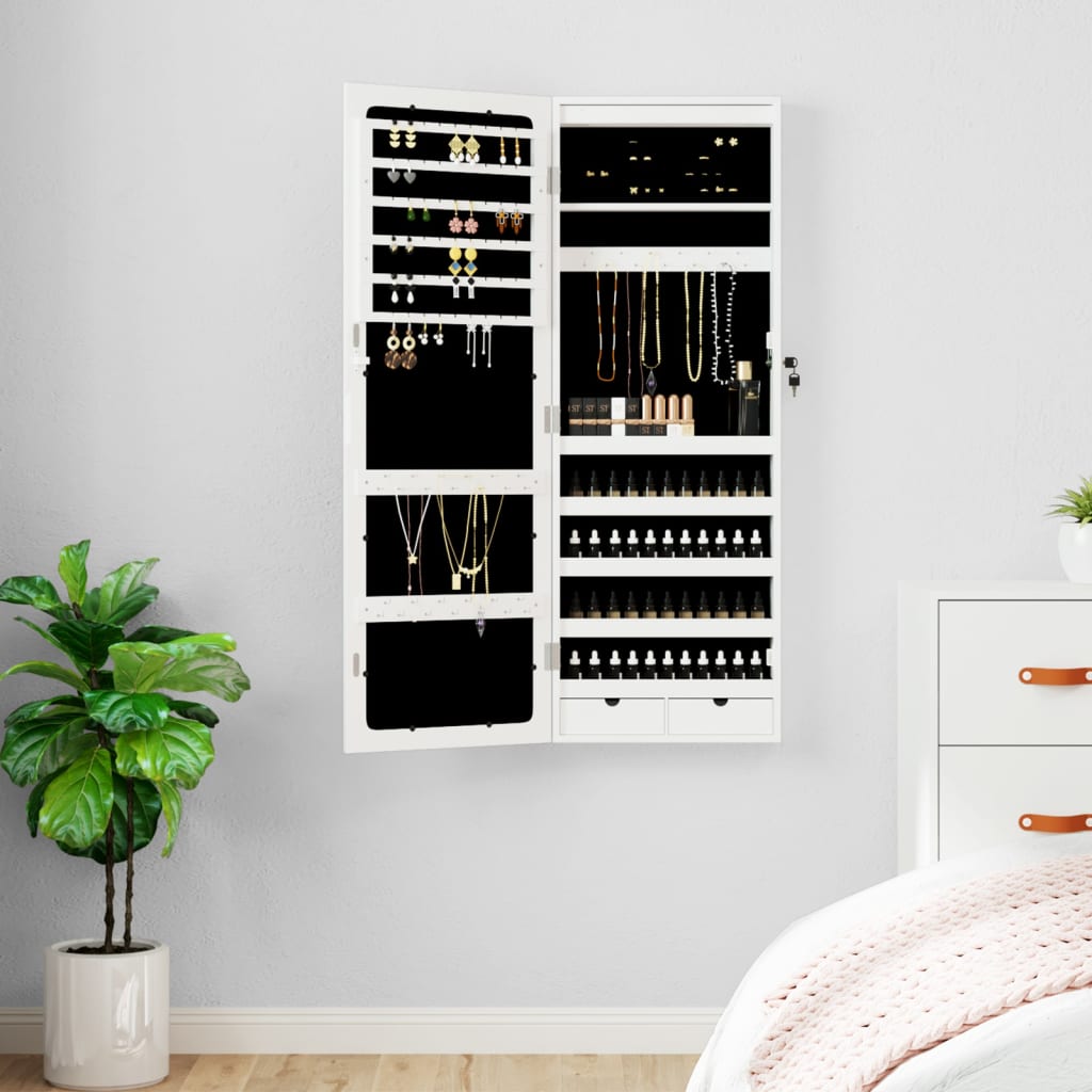 Vidaxx Schmuckschrank mit Spiegel und LED-Wandmontage weiß