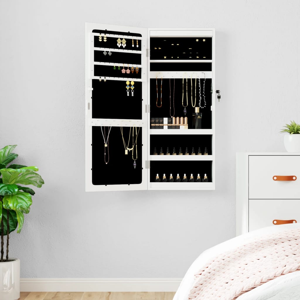 Vidaxx Schmuckschrank mit Spiegel und LED-Wandmontage weiß