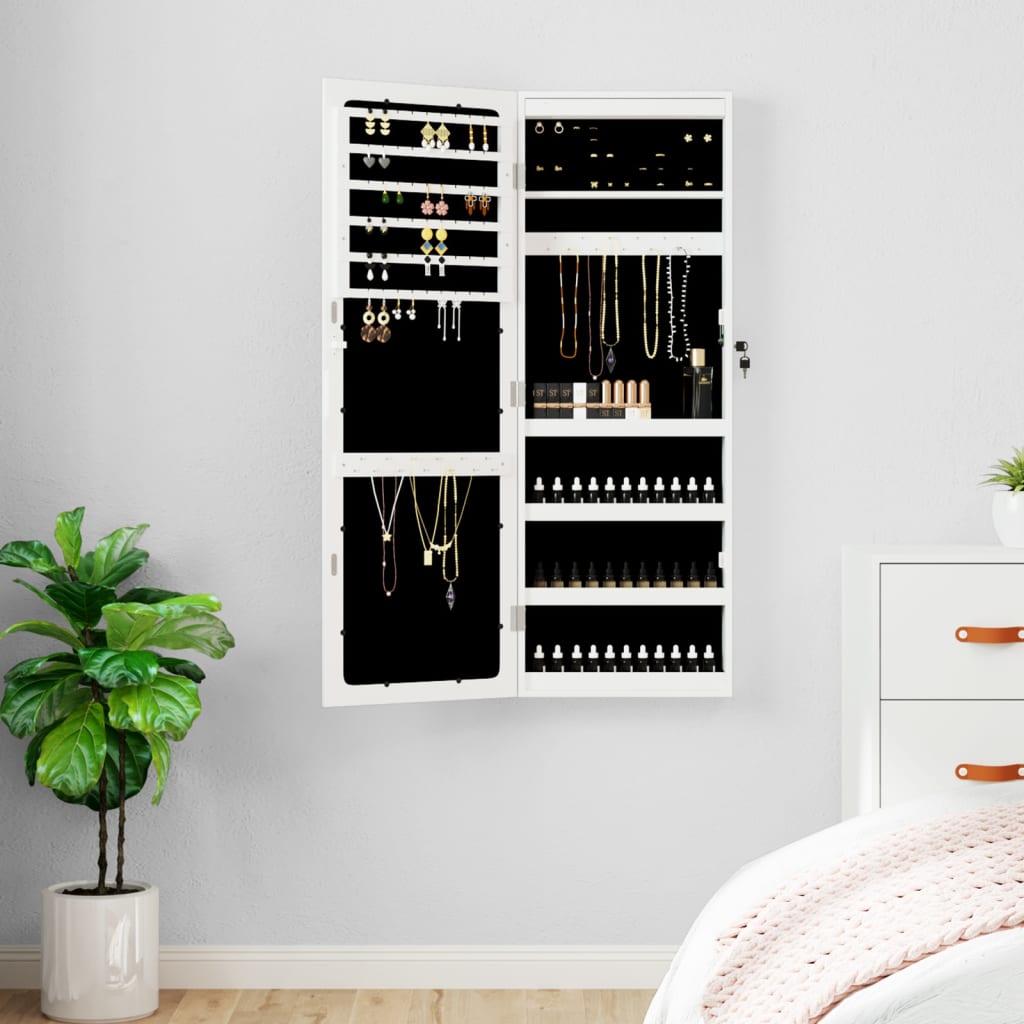 Vidaxx Schmuckschrank mit Spiegel und LED-Wandmontage weiß