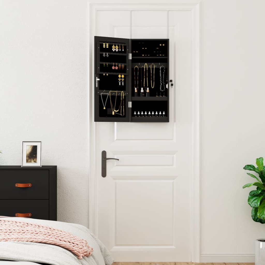 Vidaxx Schmuckschrank mit Spiegel und LED-Wandmontage in Schwarz