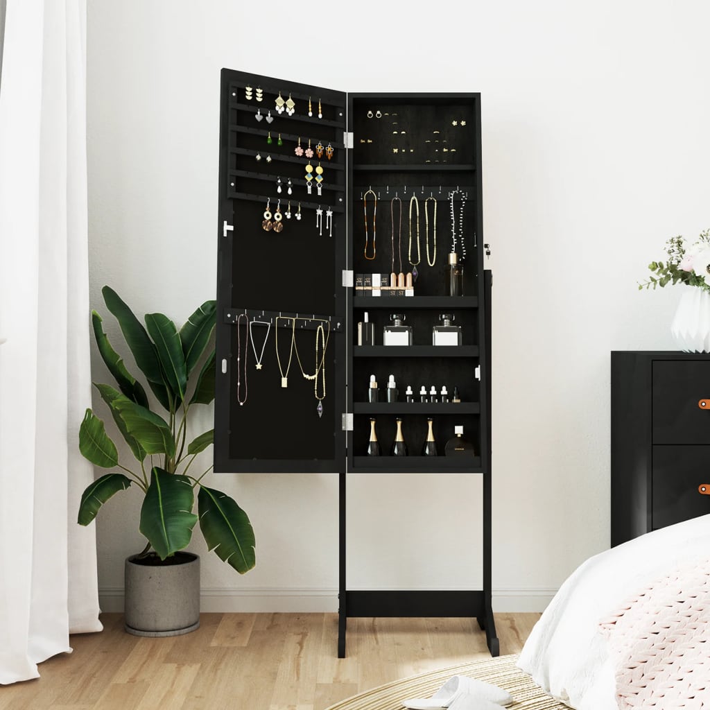 Vidaxx Schmuckschrank mit Spiegel freistehend 42x38x152 cm schwarz