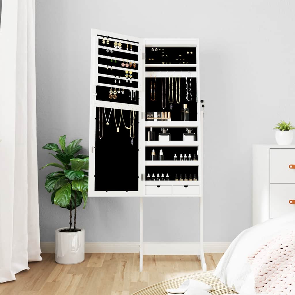 VidaXL Schmuckschrank mit Spiegel mit LED-Beleuchtung, freistehend weiß