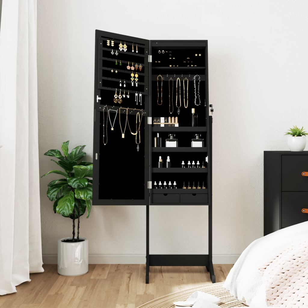 VidaXL Schmuckschrank mit Spiegel und LED-Beleuchtung freistehend schwarz