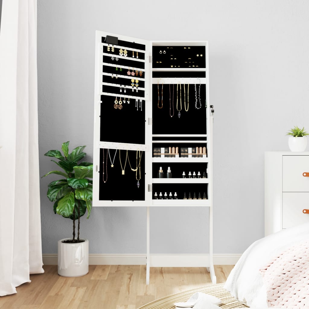 VidaXL Schmuckschrank mit Spiegel mit LED-Beleuchtung, freistehend weiß