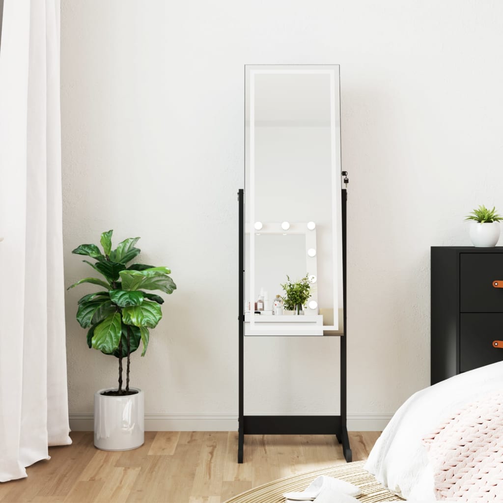 VidaXL Schmuckschrank mit Spiegel und LED-Beleuchtung freistehend schwarz