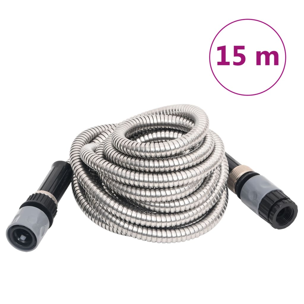 Vidaxl Gartenschlauch mit Sprühkopf 0,6'' 15 m Edelstahl silberfarben