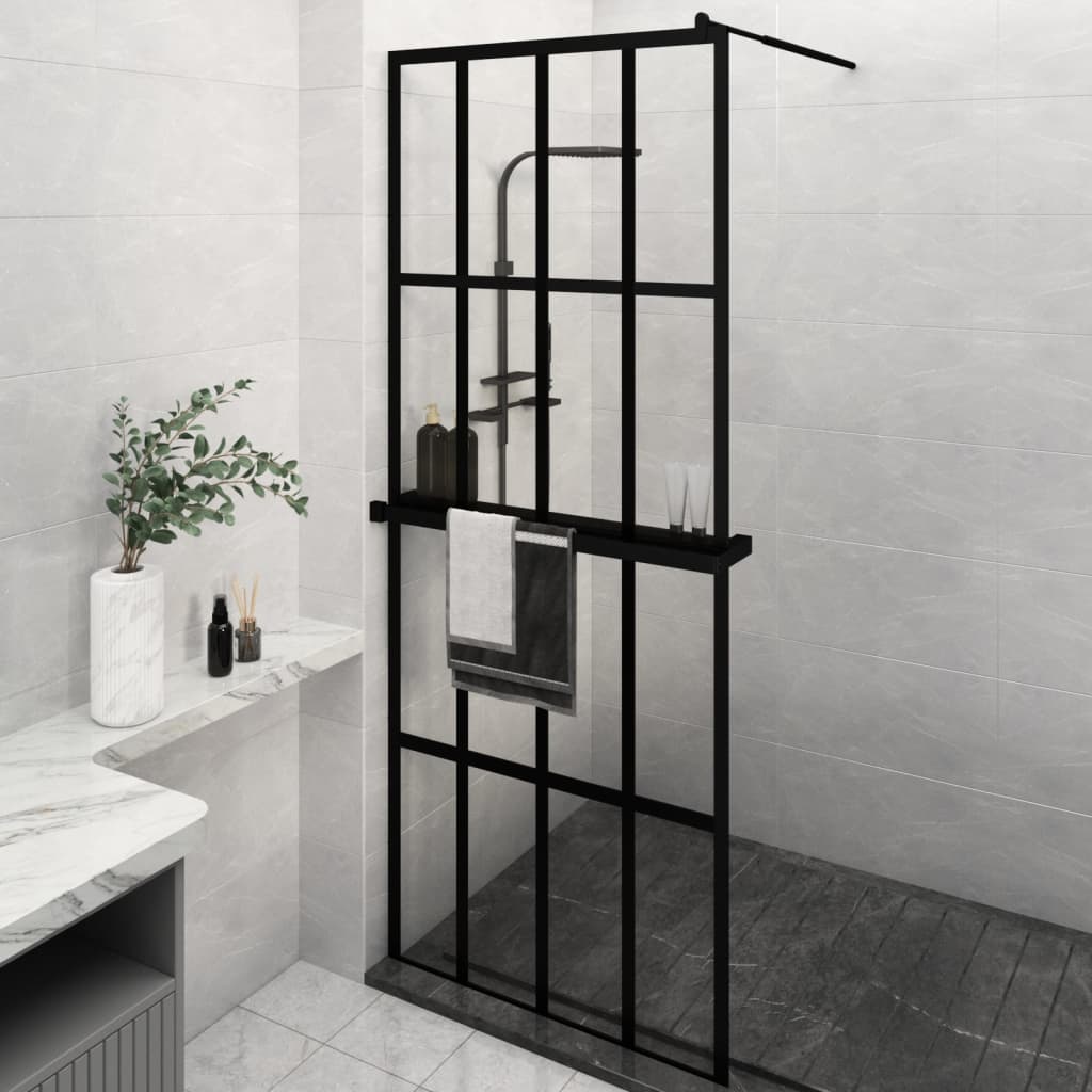 VidaXL Walk-in Duschabtrennung mit Ablage 80x195 cm ESG-Glas Aluminium schwarz