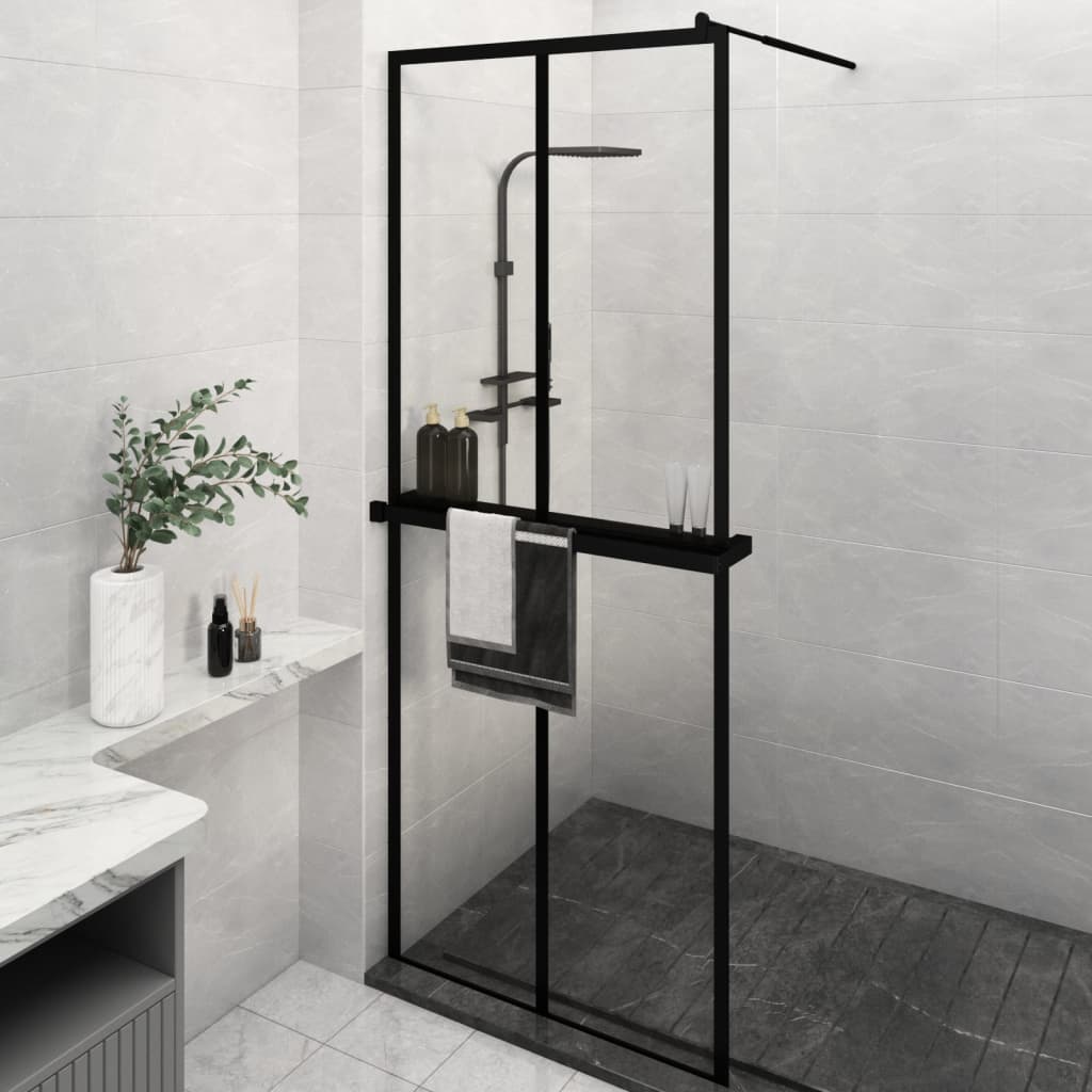 VidaXL Walk-in Duschabtrennung mit Ablage 80x195 cm ESG-Glas Aluminium schwarz