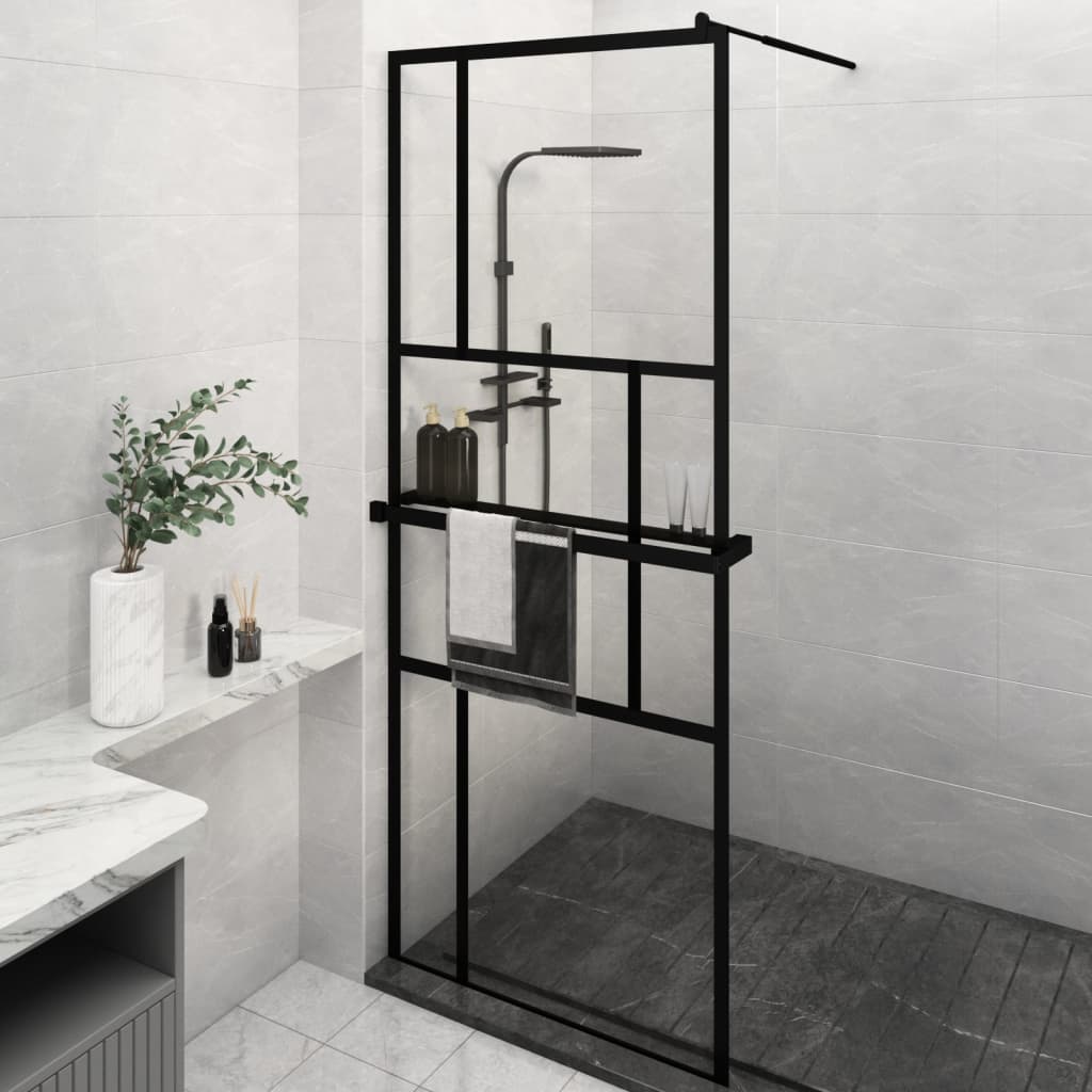 VidaXL Walk-in Duschabtrennung mit Ablage 80x195 cm ESG-Glas Aluminium schwarz