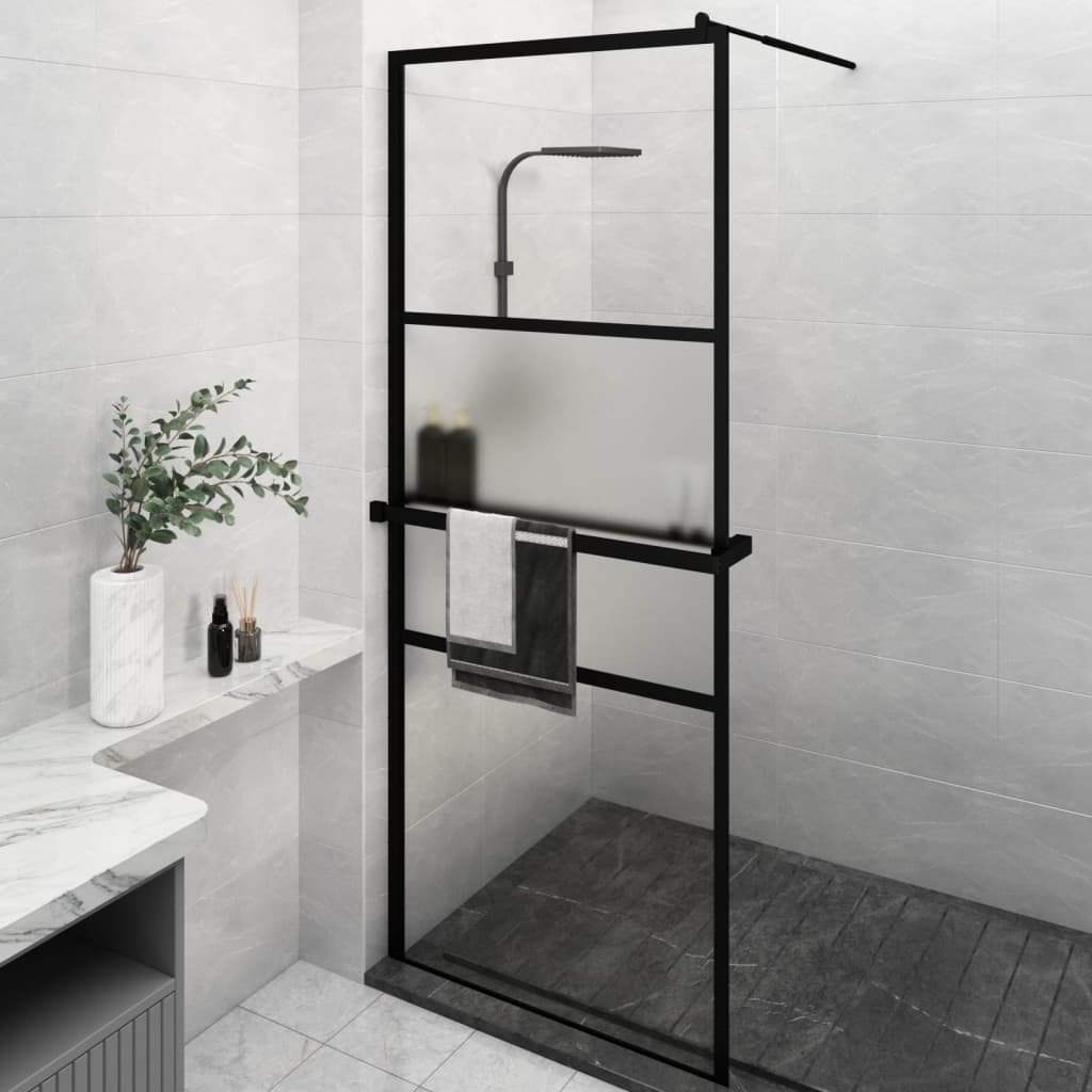 VidaXL Walk-in Duschabtrennung mit Ablage 80x195 cm ESG-Glas Aluminium schwarz
